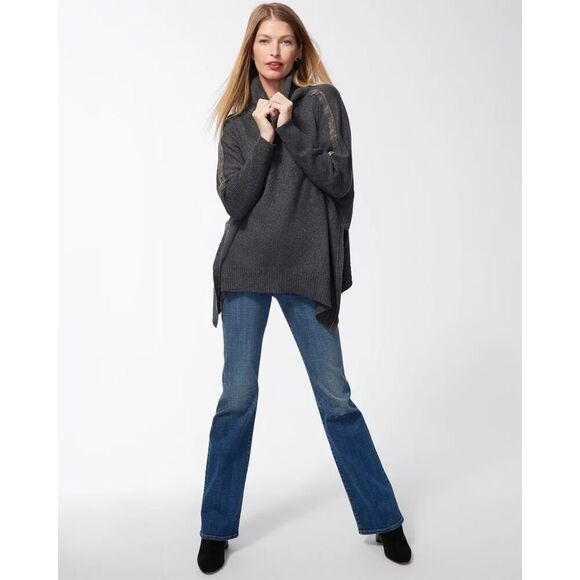 NWT Chicos Ball Chain Knit Poncho Grey L/ XL $118.00 - Picture 2 of 7